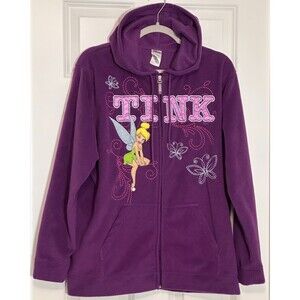 Vintage Disney Tinkerbell Tink Fleece Zip Up Hoodie Jacket Women's XL Purple